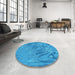 Round Patterned Neon Blue Rug in a Office, pat2861lblu