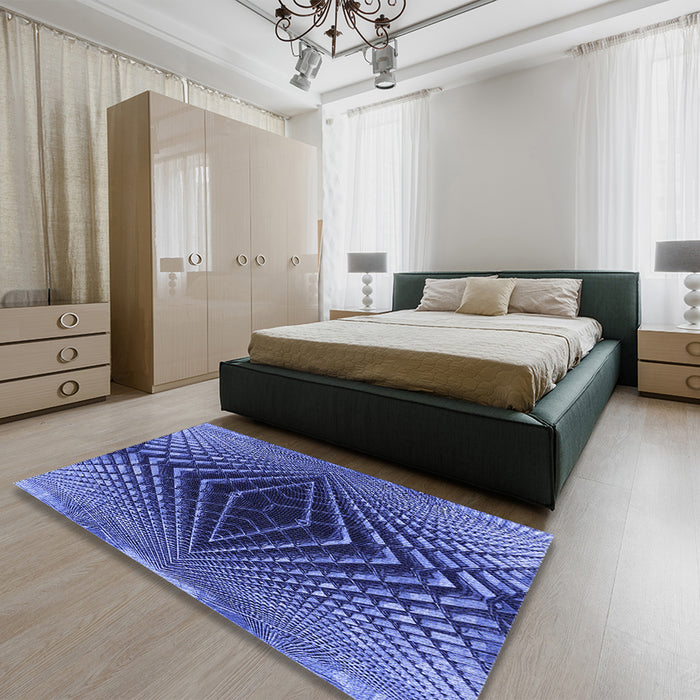 Patterned Sky Blue Rug in a Bedroom, pat2862blu