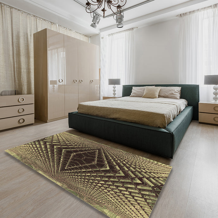 Patterned Bakers Brown Rug in a Bedroom, pat2862brn
