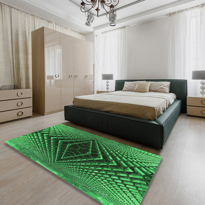 Patterned Dark Forest Green Rug in a Bedroom, pat2862grn