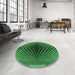 Round Patterned Dark Forest Green Rug in a Office, pat2862grn