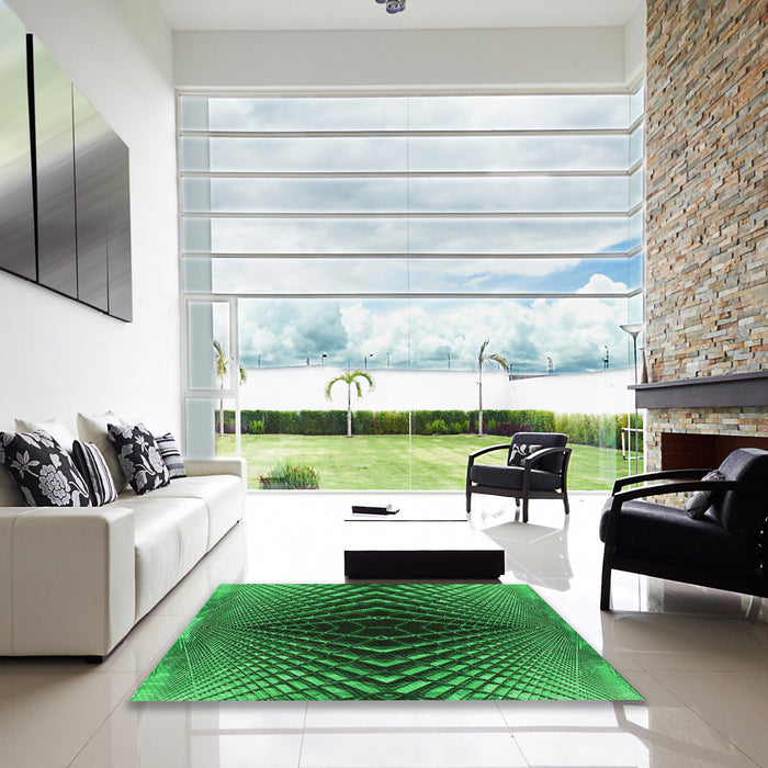 Square Patterned Dark Forest Green Rug in a Living Room, pat2862grn