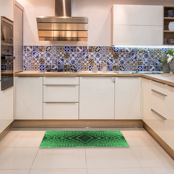 Patterned Dark Forest Green Rug in a Kitchen, pat2862grn