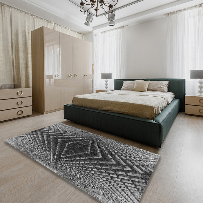 Patterned Gunmetal Gray Rug in a Bedroom, pat2862gry