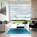 Square Patterned Bright Turquoise Blue Rug in a Living Room, pat2862lblu