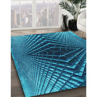 Patterned Bright Turquoise Blue Rug, pat2862lblu