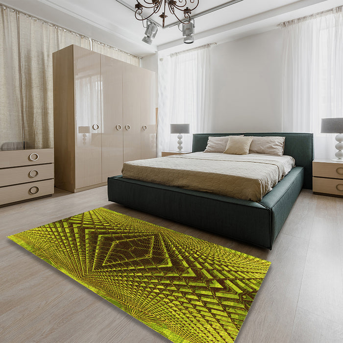 Patterned Green Rug in a Bedroom, pat2862yw