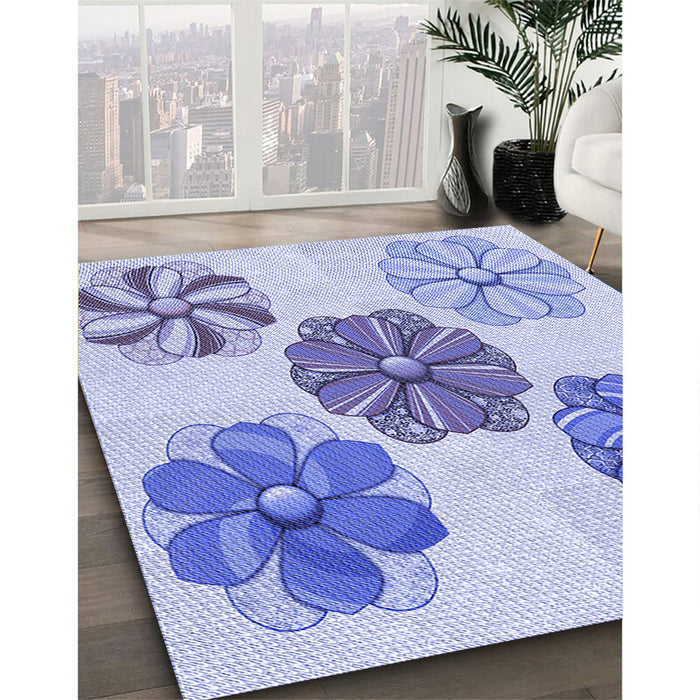 Patterned Blue Rug in Family Room, pat2863blu