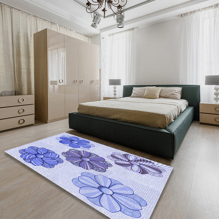 Patterned Blue Rug in a Bedroom, pat2863blu