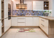 Patterned Khaki Gold Rug in a Kitchen, pat2863brn