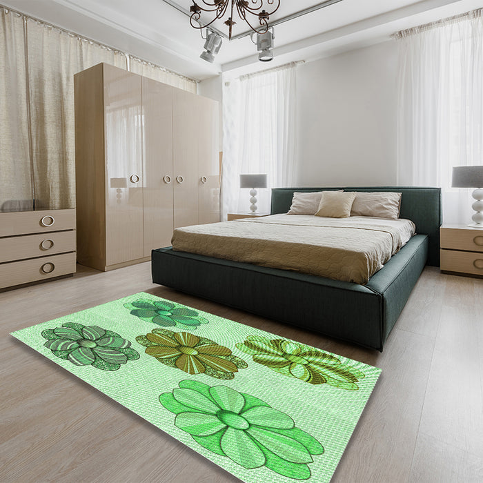 Patterned Green Rug in a Bedroom, pat2863grn