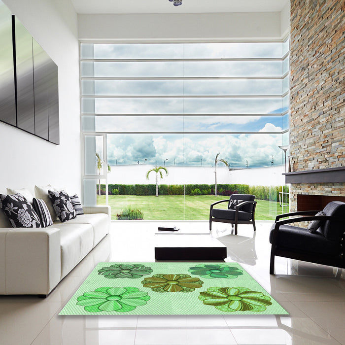 Square Patterned Green Rug in a Living Room, pat2863grn