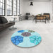 Round Patterned Glacial Blue Ice Blue Rug in a Office, pat2863lblu