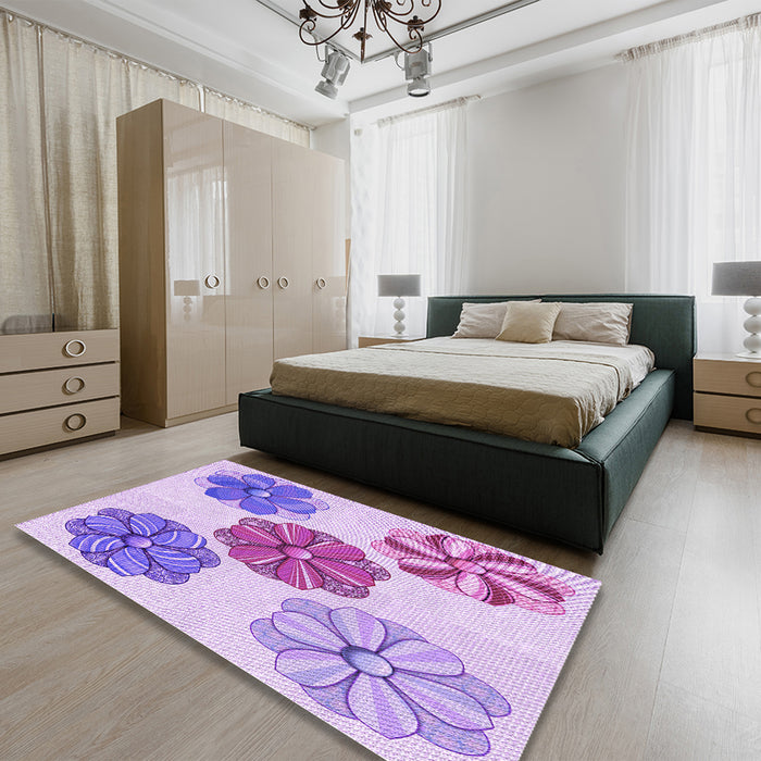 Patterned Blossom Pink Rug in a Bedroom, pat2863pur