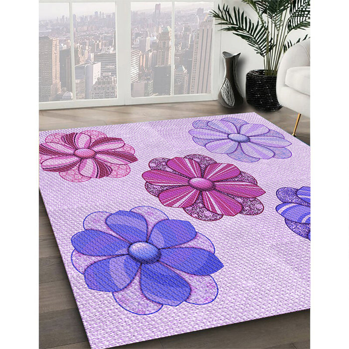 Patterned Blossom Pink Rug in Family Room, pat2863pur