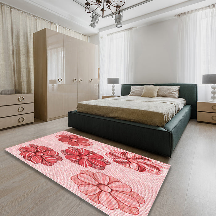 Patterned Pink Rug in a Bedroom, pat2863rd