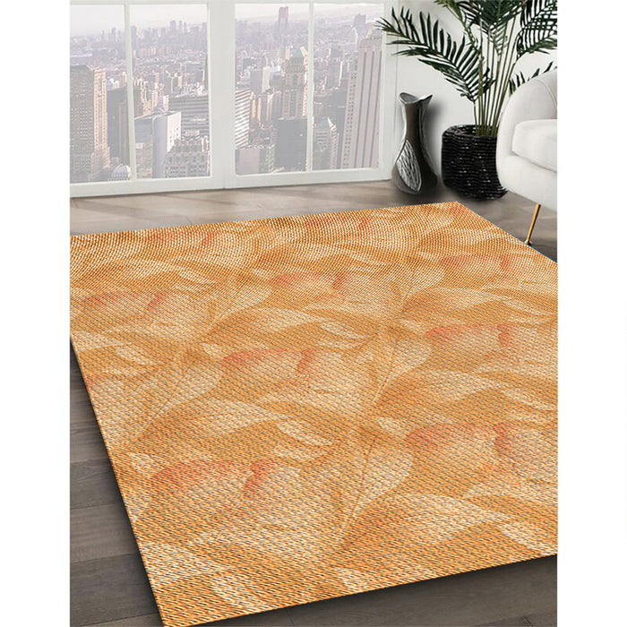 Patterned Neon Orange Rug in Family Room, pat2864org