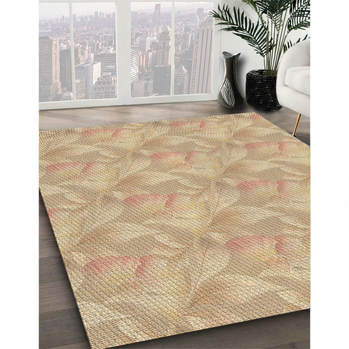 Patterned Brown Gold Novelty Rug in Family Room, pat2864