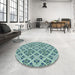 Round Patterned Blue Rug in a Office, pat2867lblu