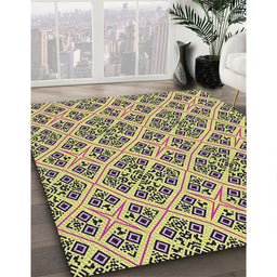 Machine Washable Transitional Neon Yellow Rug in a Family Room, wshpat2867