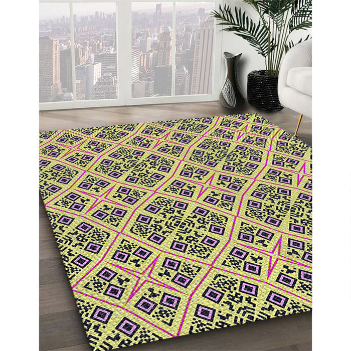 Machine Washable Transitional Neon Yellow Rug in a Family Room, wshpat2867