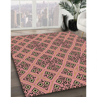 Patterned Light Salmon Rose Pink Rug, pat2868brn