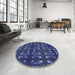 Round Patterned Royal Blue Rug in a Office, pat2869blu