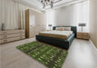 Patterned Dark Forest Green Rug in a Bedroom, pat2869brn