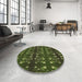 Round Patterned Dark Forest Green Rug in a Office, pat2869brn