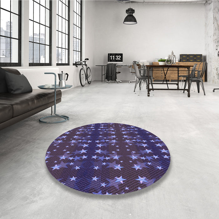 Round Patterned Purple Sage Bush Purple Rug in a Office, pat2869pur
