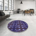 Round Patterned Purple Sage Bush Purple Rug in a Office, pat2869pur