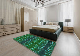 Patterned Earth Green Novelty Rug in a Bedroom, pat2869