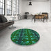 Round Machine Washable Transitional Earth Green Rug in a Office, wshpat2869