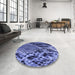 Round Patterned Sky Blue Rug in a Office, pat287blu