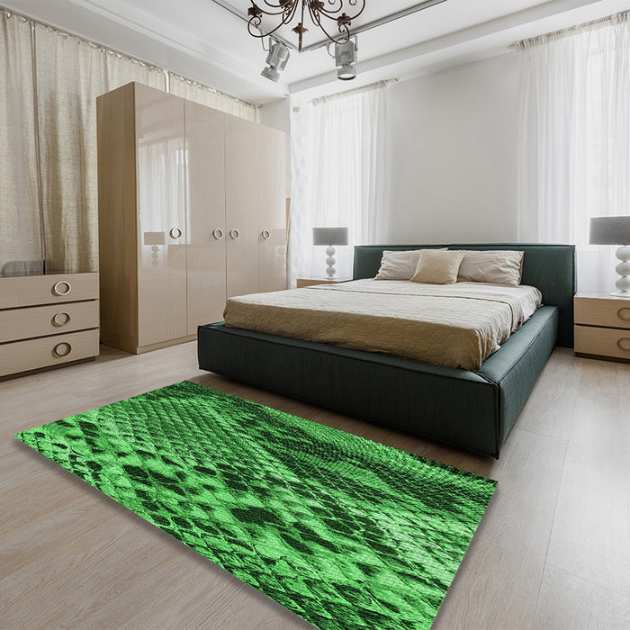 Patterned Deep Emerald Green Rug in a Bedroom, pat287grn