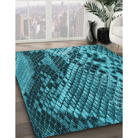 Patterned Bright Turquoise Blue Rug, pat287lblu