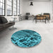 Round Patterned Bright Turquoise Blue Rug in a Office, pat287lblu