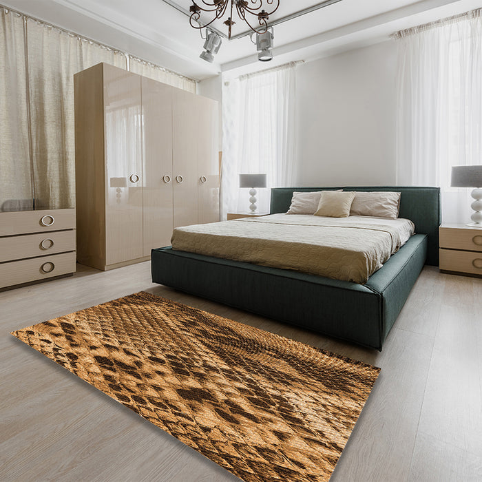 Patterned Red Brown Rug in a Bedroom, pat287org