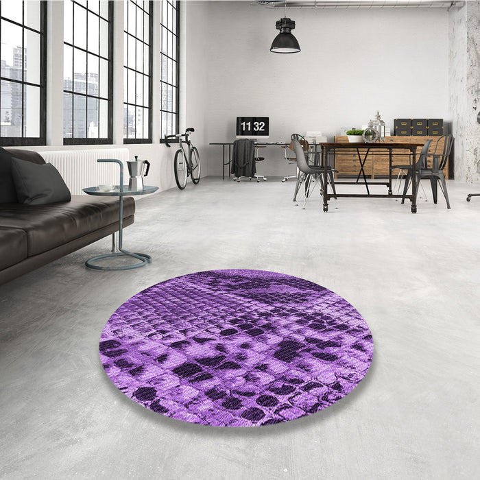 Round Patterned Purple Rug in a Office, pat287pur