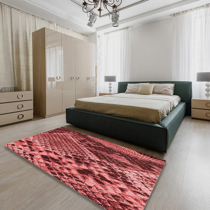 Patterned Cranberry Red Rug in a Bedroom, pat287rd