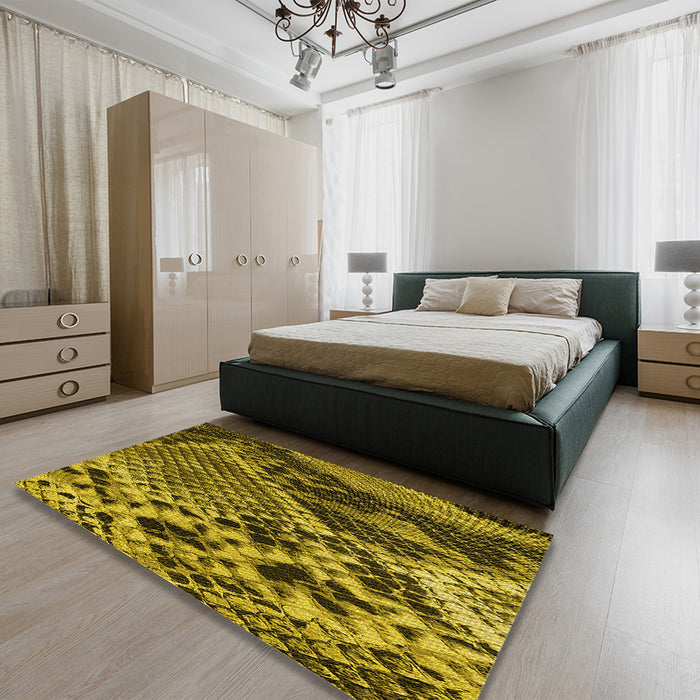 Patterned Yellow Rug in a Bedroom, pat287yw
