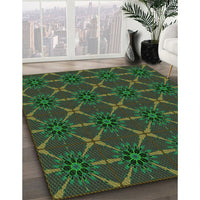 Patterned Dark Lime Green Rug, pat2870grn