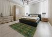 Patterned Dark Forest Green Rug in a Bedroom, pat2871grn