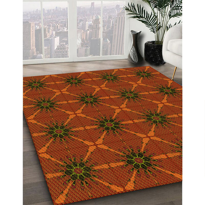 Patterned Mahogany Brown Rug in Family Room, pat2871yw