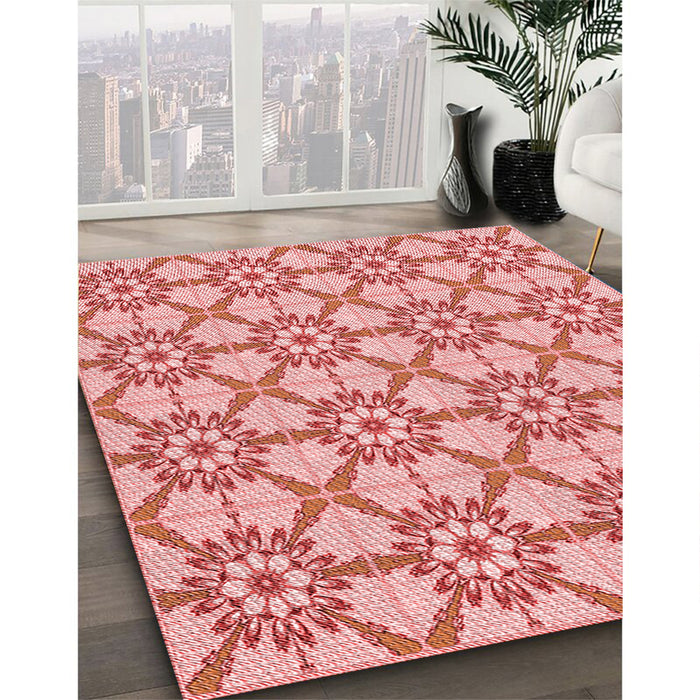 Patterned Pastel Pink Rug in Family Room, pat2872rd