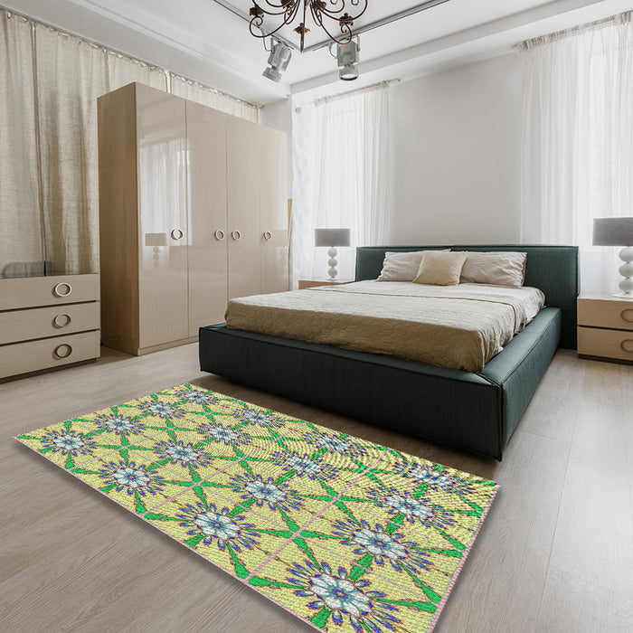 Patterned Green Novelty Rug in a Bedroom, pat2872
