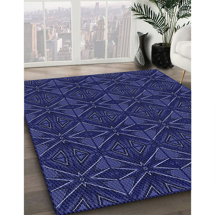 Patterned Royal Blue Rug in Family Room, pat2873blu