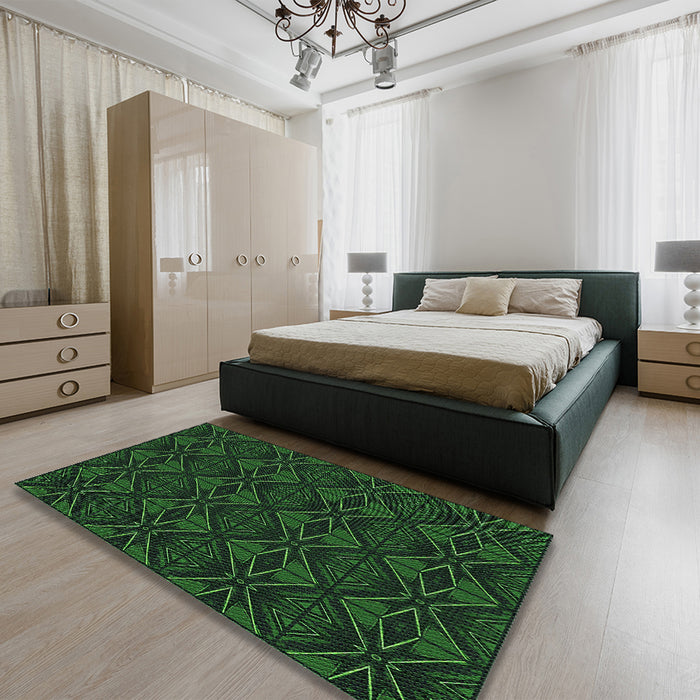 Patterned Black Rug in a Bedroom, pat2873grn