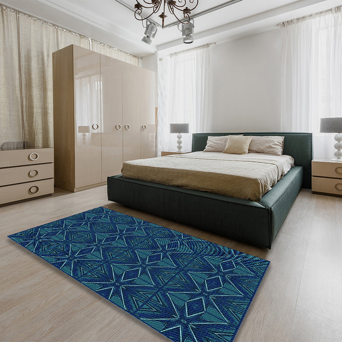 Round Machine Washable Transitional Blue Rug in a Office, wshpat2873lblu