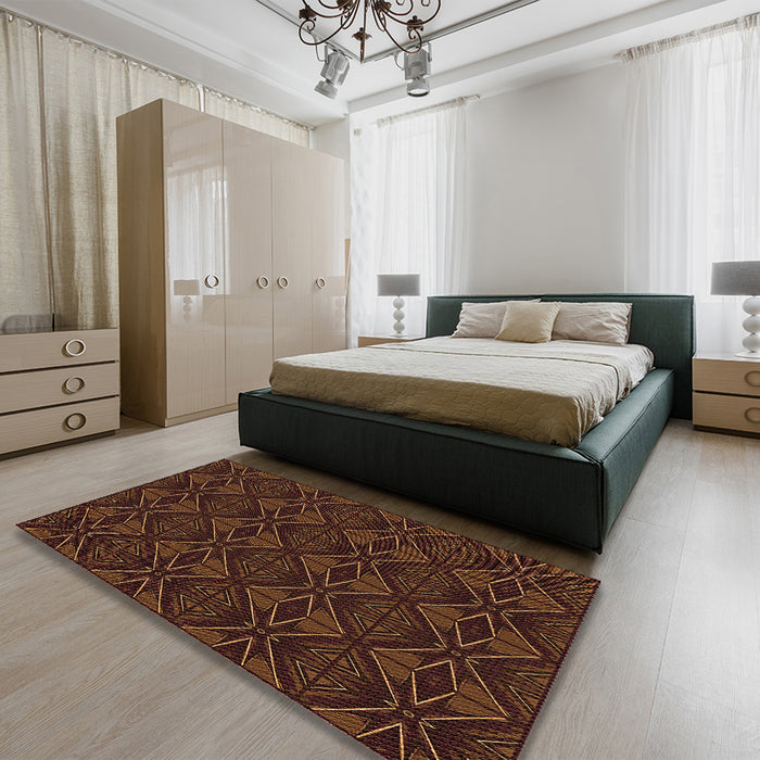 Round Machine Washable Transitional Mahogany Brown Rug in a Office, wshpat2873org